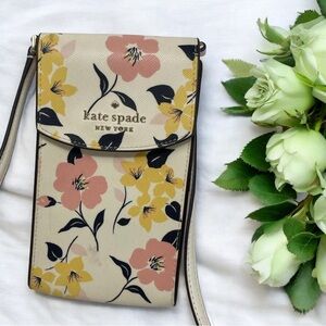 Kate Spade Pink, Yellow, Green & White floral leather cellphone crossbody bag